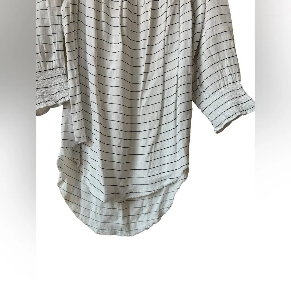 Faithfull the Brand Off Shoulder Smocked Neck Curve Hem Stripe Top Size US 4 - Image 2