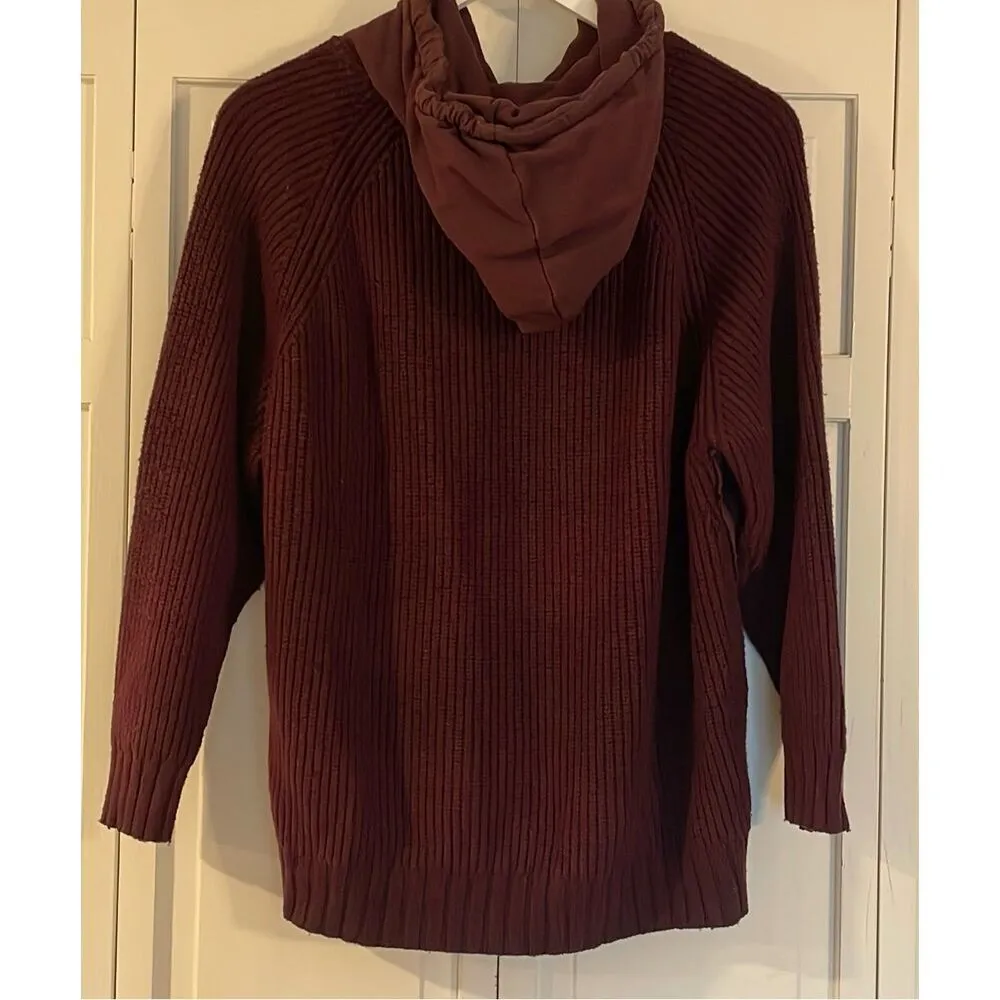 Splendid burgundy hoodie mixed media ribbed arm wool blend M - Image 11