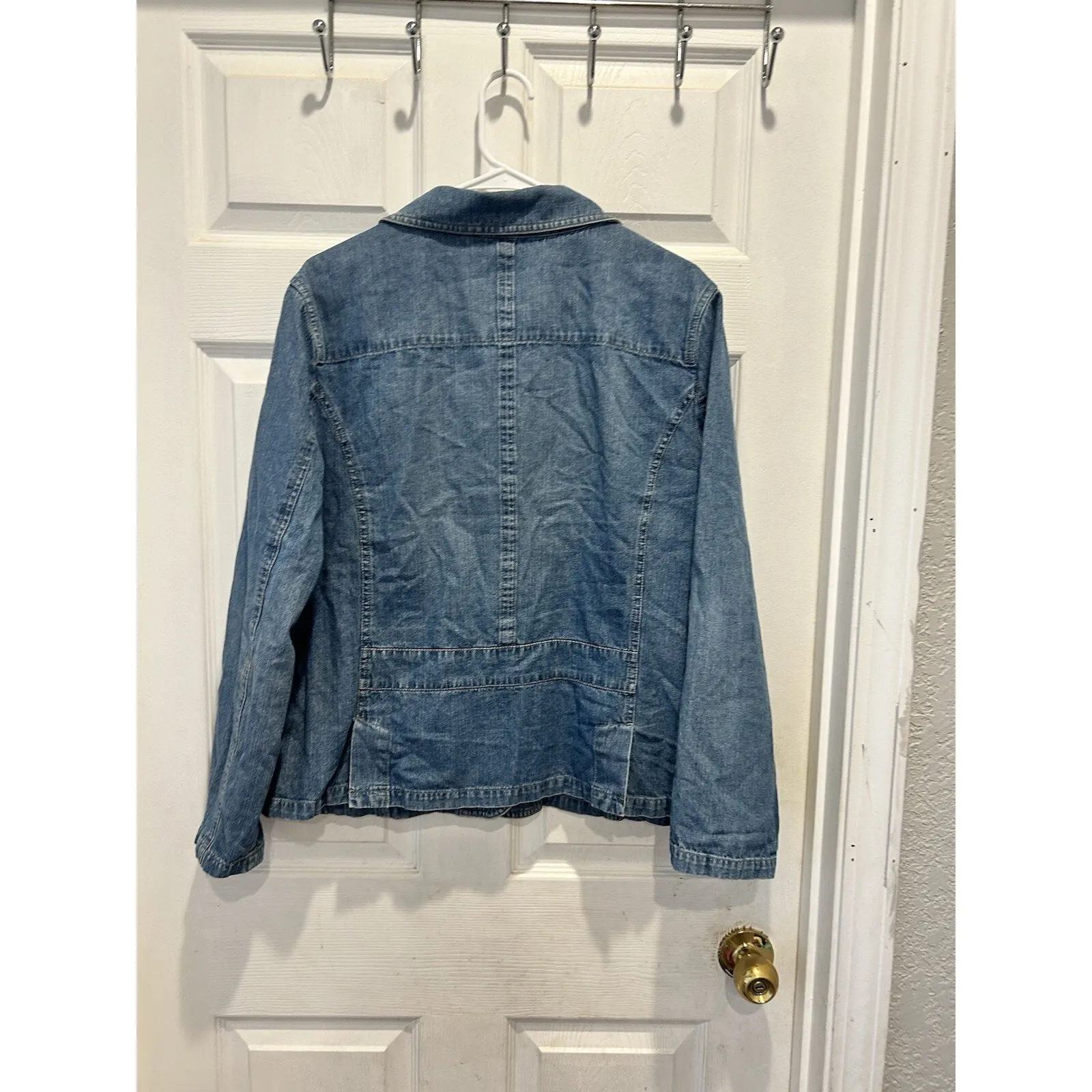 SONOMA Womens 2X Denim Jean Blazer Jacket Blue Cotton Chore Utillity Workwear - Image 7