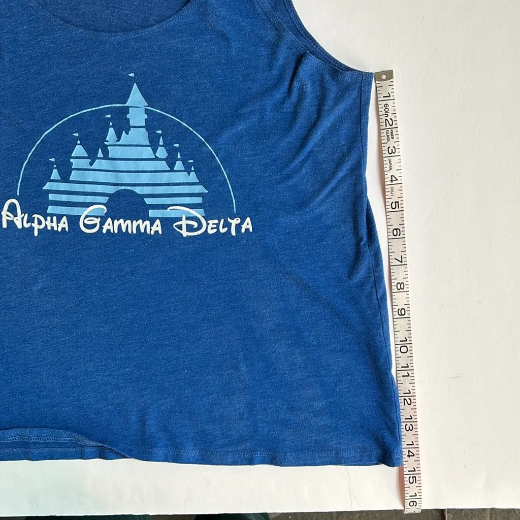 Disney castle Alpha Gamma Delta blue tank top Size Medium - Image 8