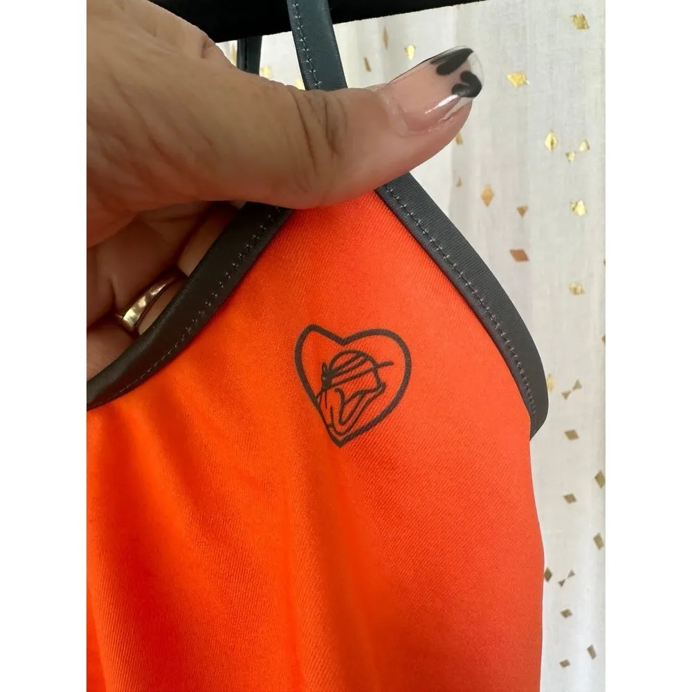 Loco Boutique Hawaii Solid Orange Gray Logo Flounce Sporty Crop Swim Bra Top S - Image 3