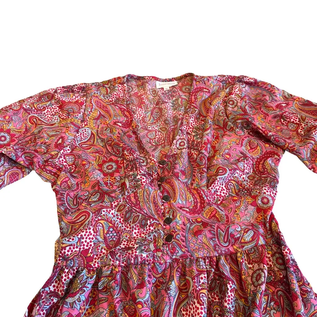 Boemo Bohemian Print Maxi Dress Short Sleeve Flowy Colorful Size Medium NWOT Red - Image 3