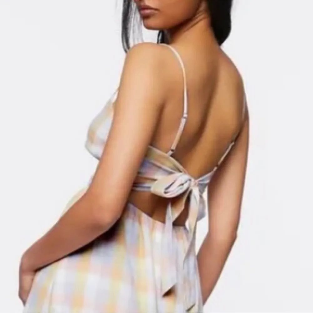 Jessica Simpson Checked Plaid Sleeveless A-Line Midi Dress Pastel Sz Large - Image 3