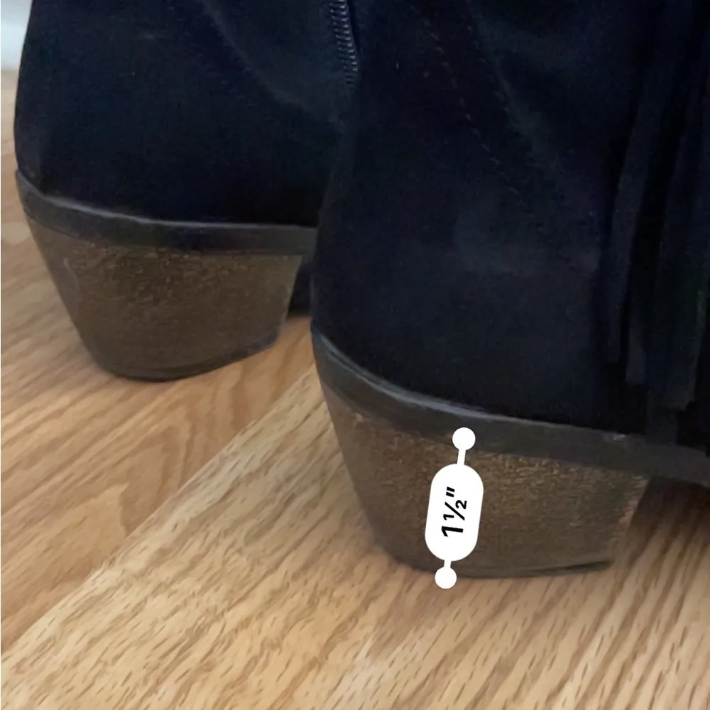 Faded Glory women’s' Fringe ankle zipper Booties size 6 black cowboy faux suede - Image 6