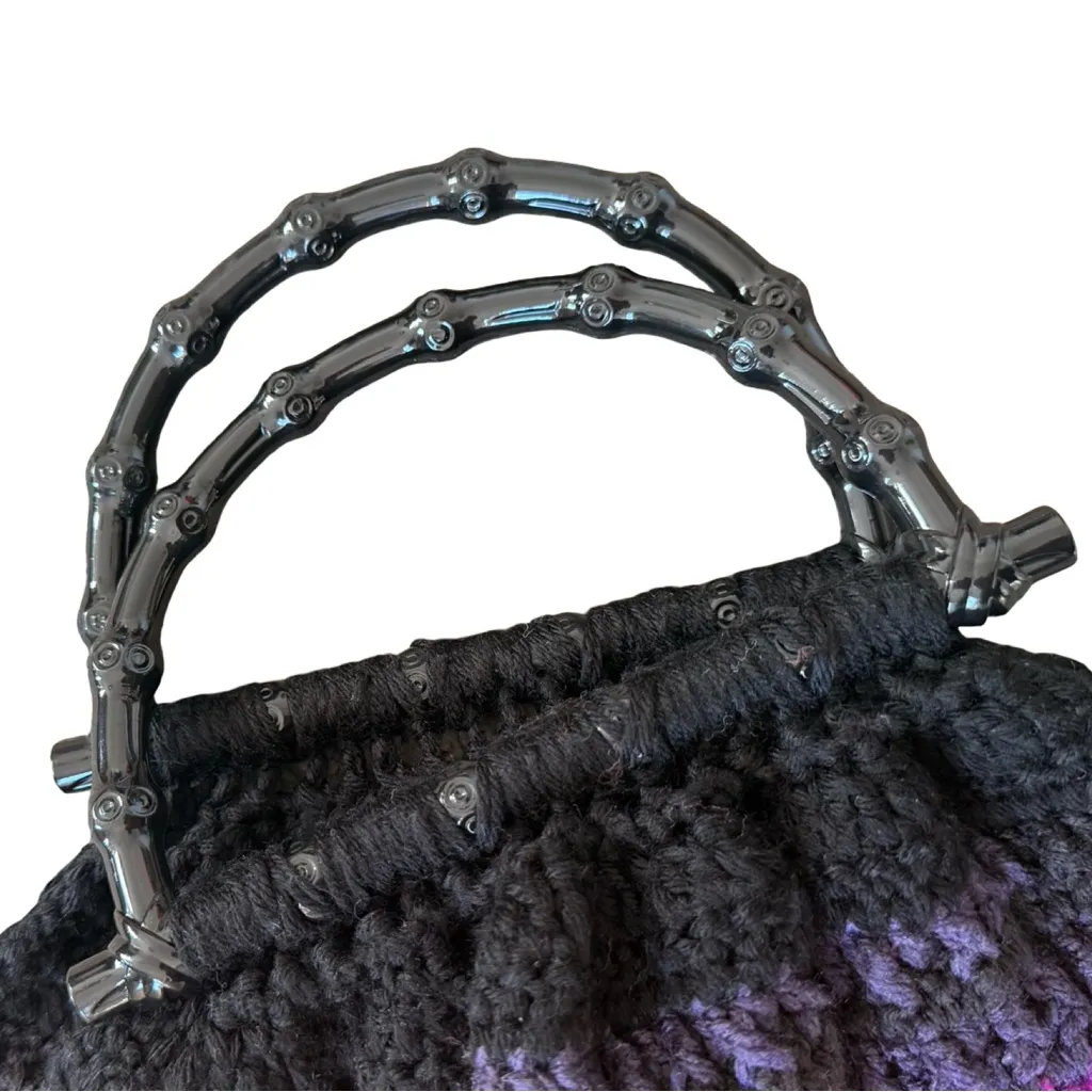 Handmade Crochet Rainbow Tote Bag Boho Retro Festival Market Style Bag - Image 6