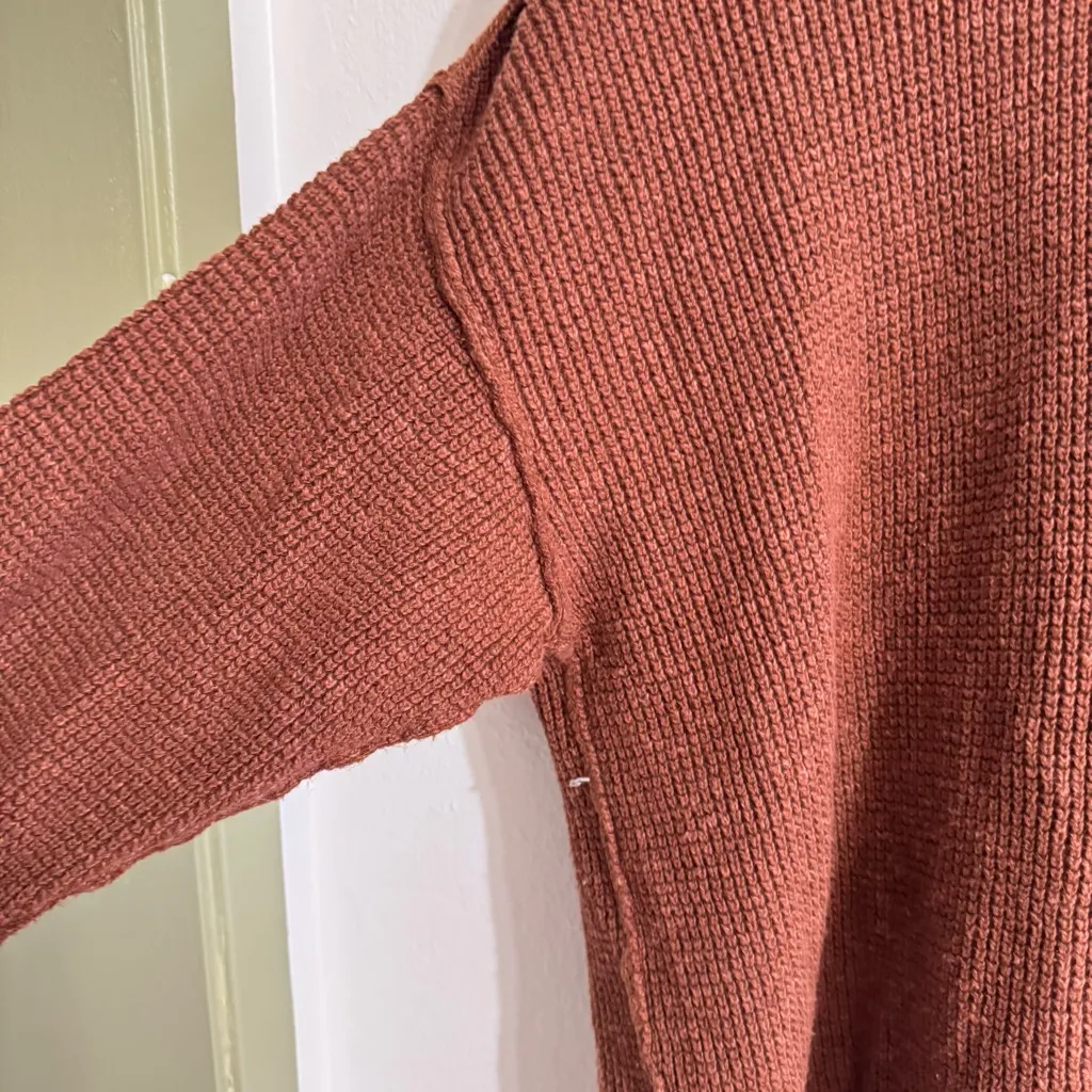 Free People FP Beach Cali open tie back sweater waffle brown knit long sleeve XS - Image 7