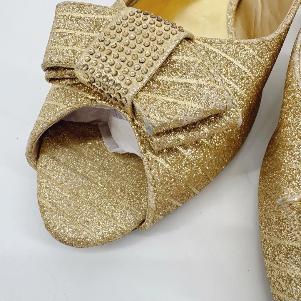 Vintage Bruno Giordano‎ Milano Gold Glitter Peep Toe Slingback Heels Size 42 - Image 8