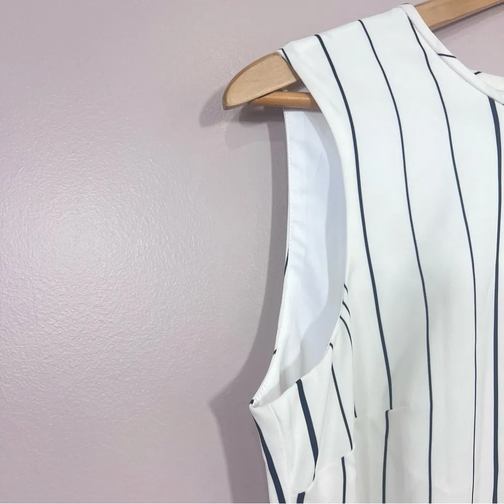 Calvin Klein Crew Neck Sleeveless Women's Shift Dress White Stripes Size 8 - Image 6