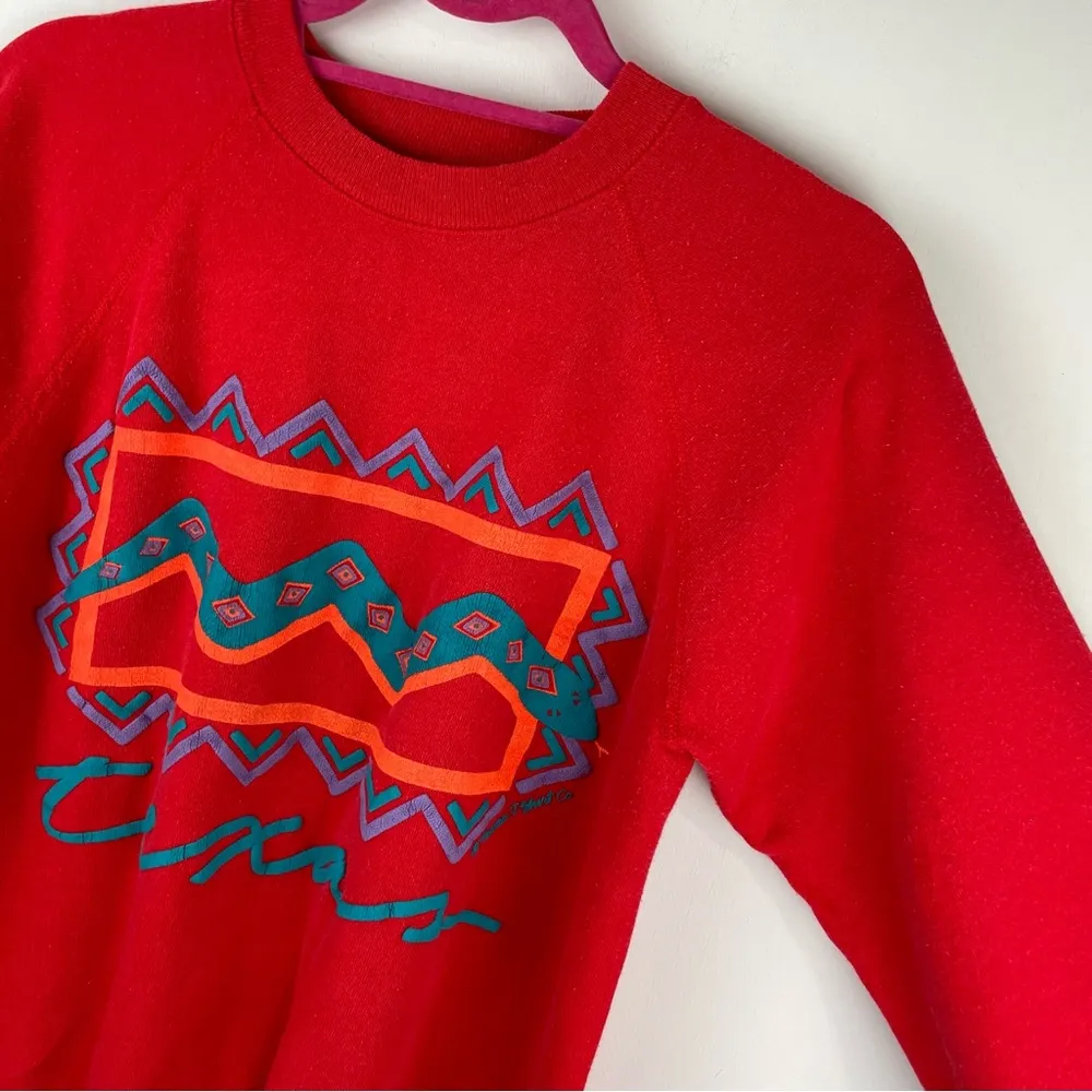 Vtg Y2K Texas Pullover Sweatshirt Sz Medium Aztec Western Red - Image 4