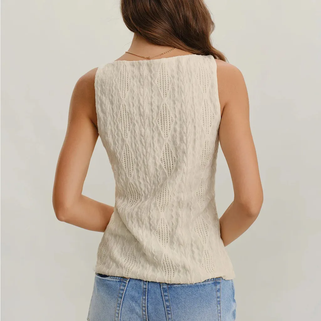 Rihoas Beige Boat Neck Button Tank Top Size M - Image 6