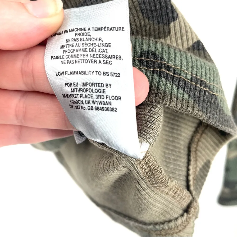 Anthropologie T.La Green Camo Long Sleeve Dolly Thermal Waffle Fitted Top - Image 7