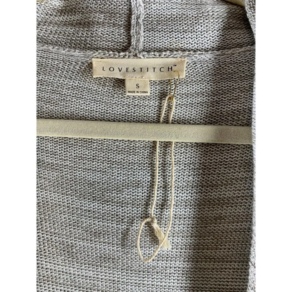 NEW Love Stitch Beige White Marled Hooded DUSTER Cardigan Sweater Size Small Tan - Image 5