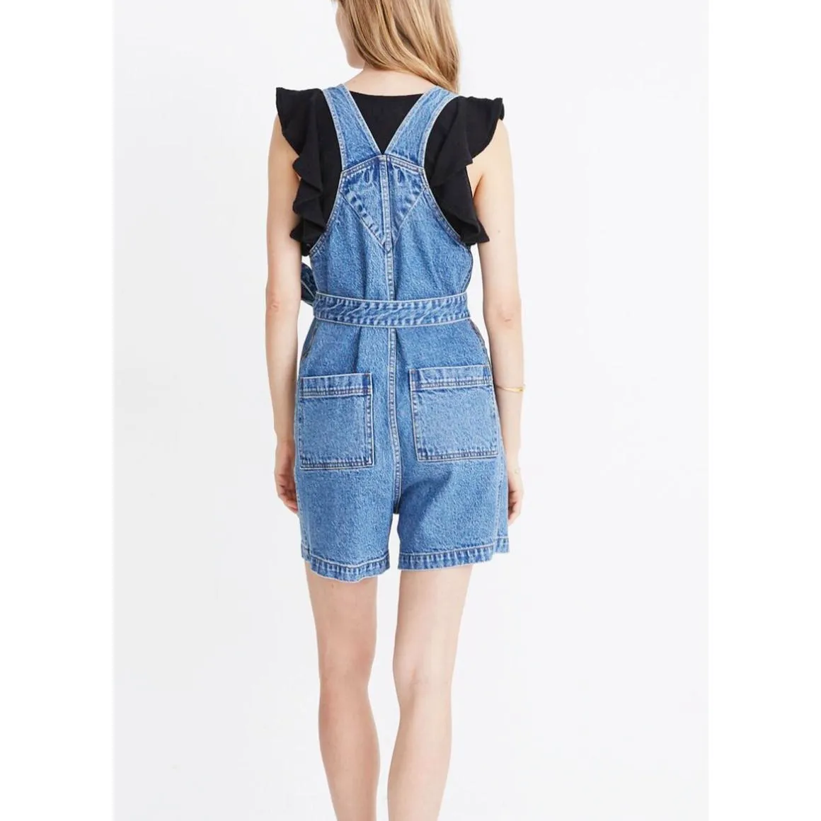 Madewell Denim Tie-Waist Patch Pocket Short Overalls - Size - Medium - Image 2