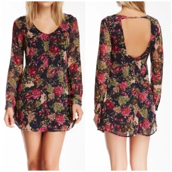 astr • floral long sleeve mini dress open back - Image 2