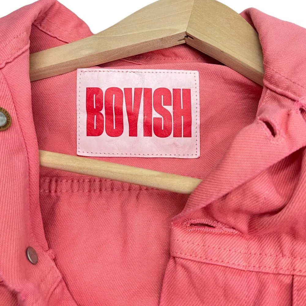 Boyish The Harvey Crop Denim Jacket In Coral Pink size Small - Image 5