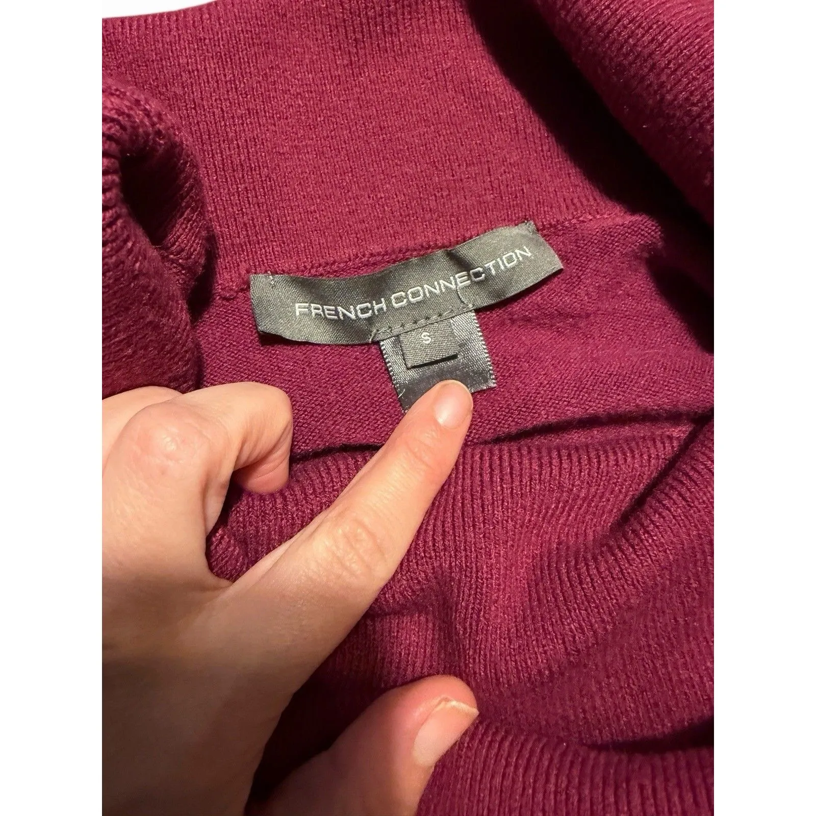 French Connection Women`s Deep Magenta Soft Knit Winter Turtleneck Sweater Sz.S - Image 2