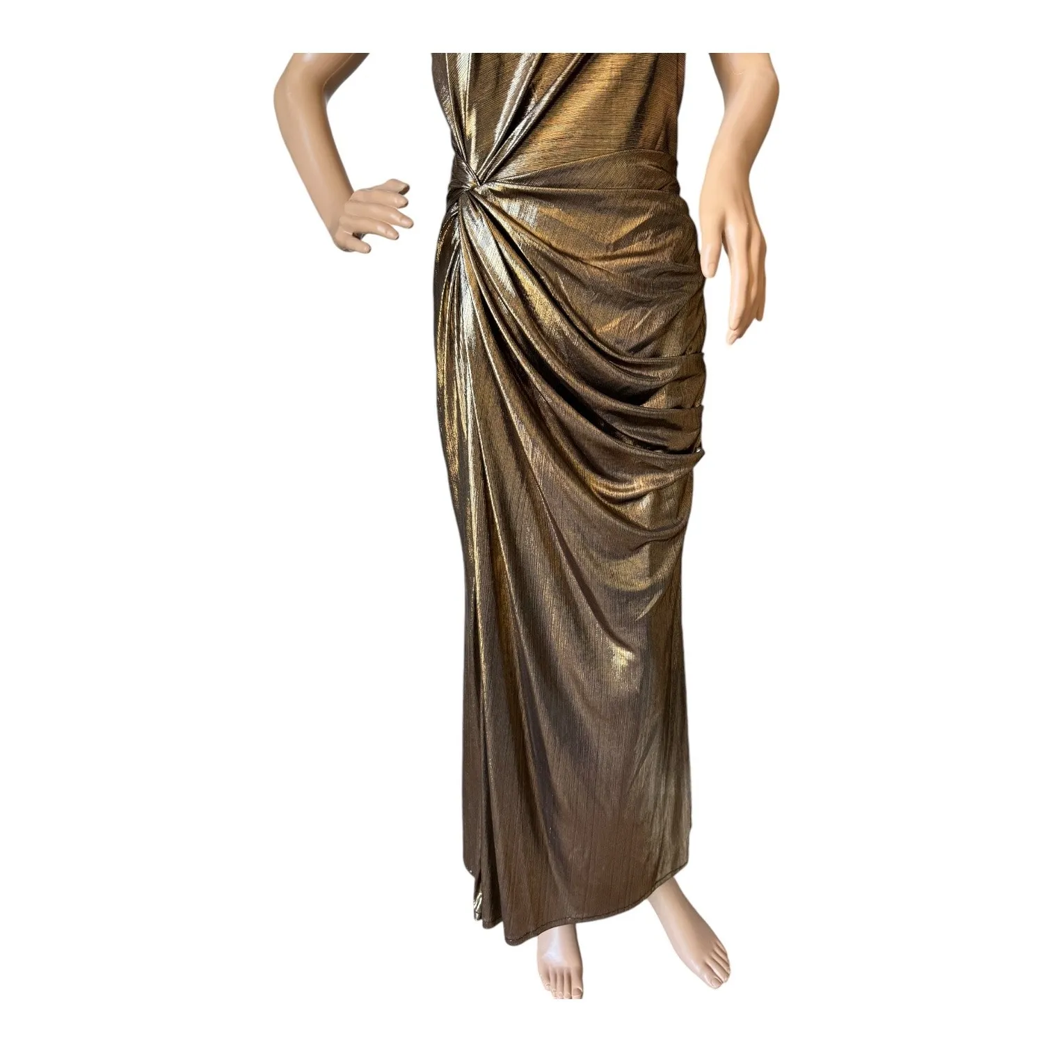 IEENA for Mac Duggal Gold Metallic One-Shoulder Gown style 26728 size 8 - Image 17