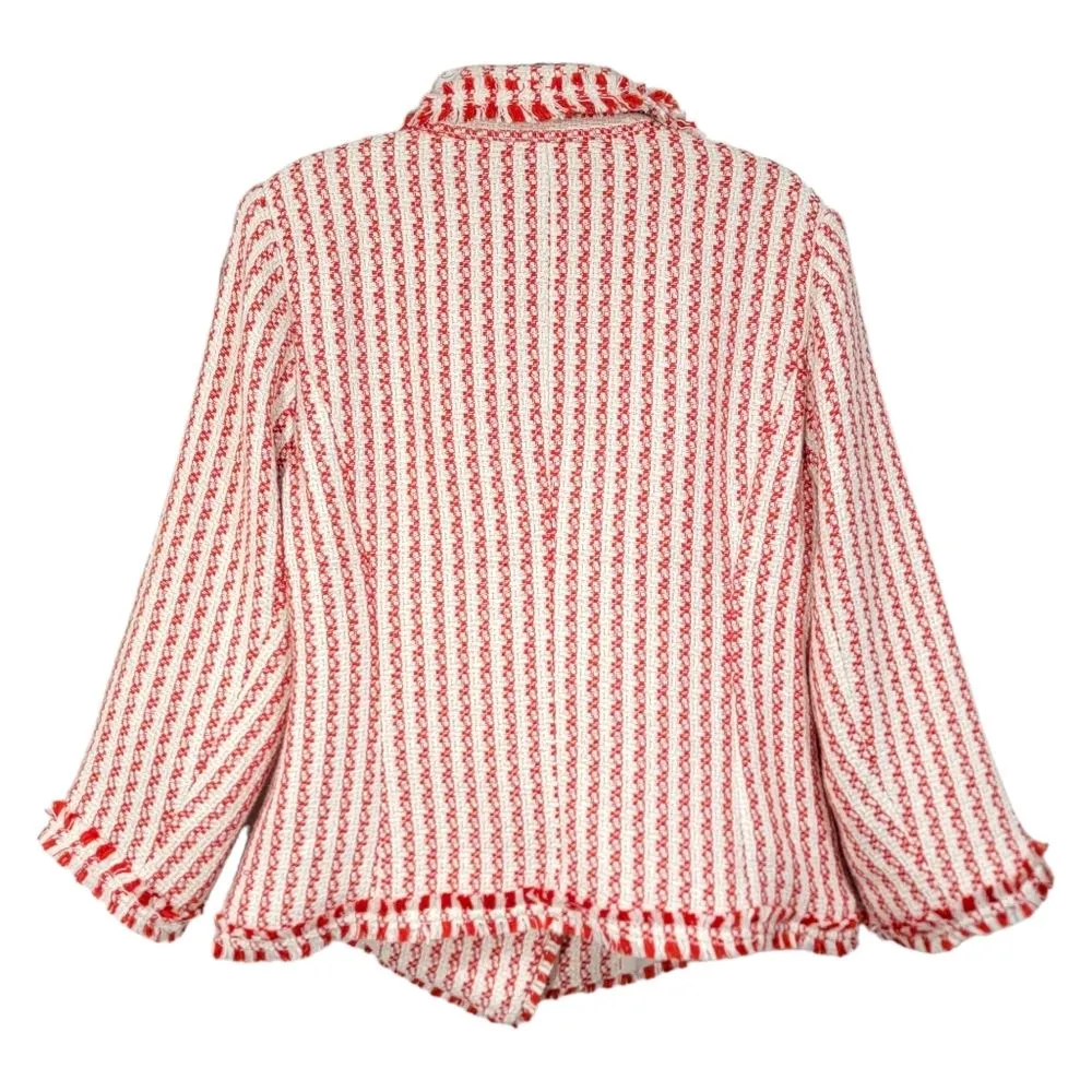 G By Giuliana Houndstooth Orange & White 3/4 sleeve Fringe Blazer Women Med NWOT - Image 10