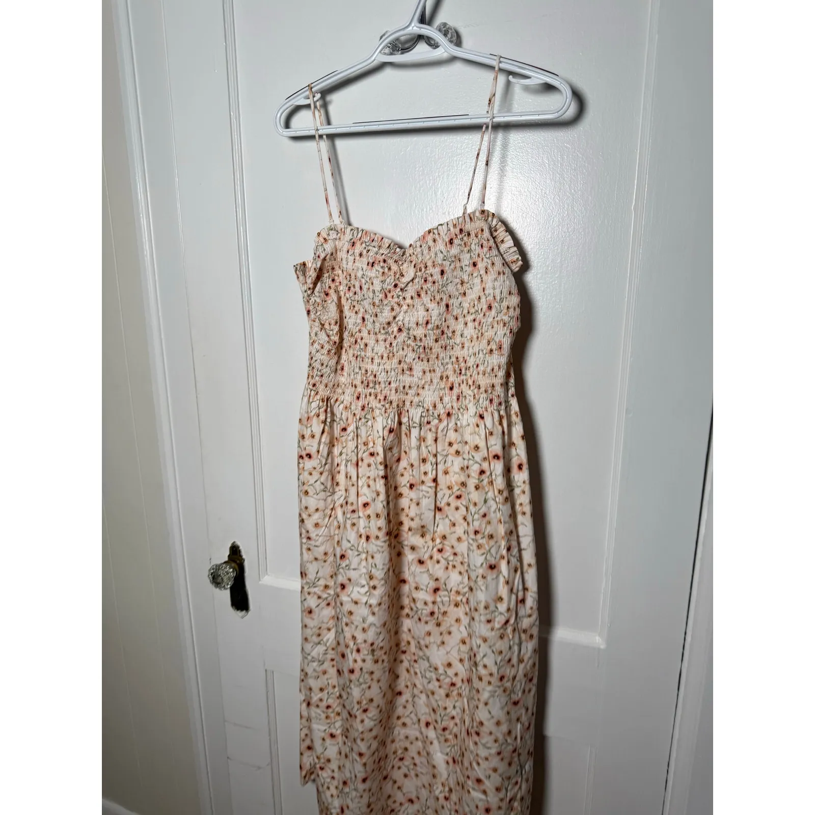 H&M Pink Peach Girly Ditsy Floral Smocked Poplin Midi Sun Dress Women's XL - Image 3