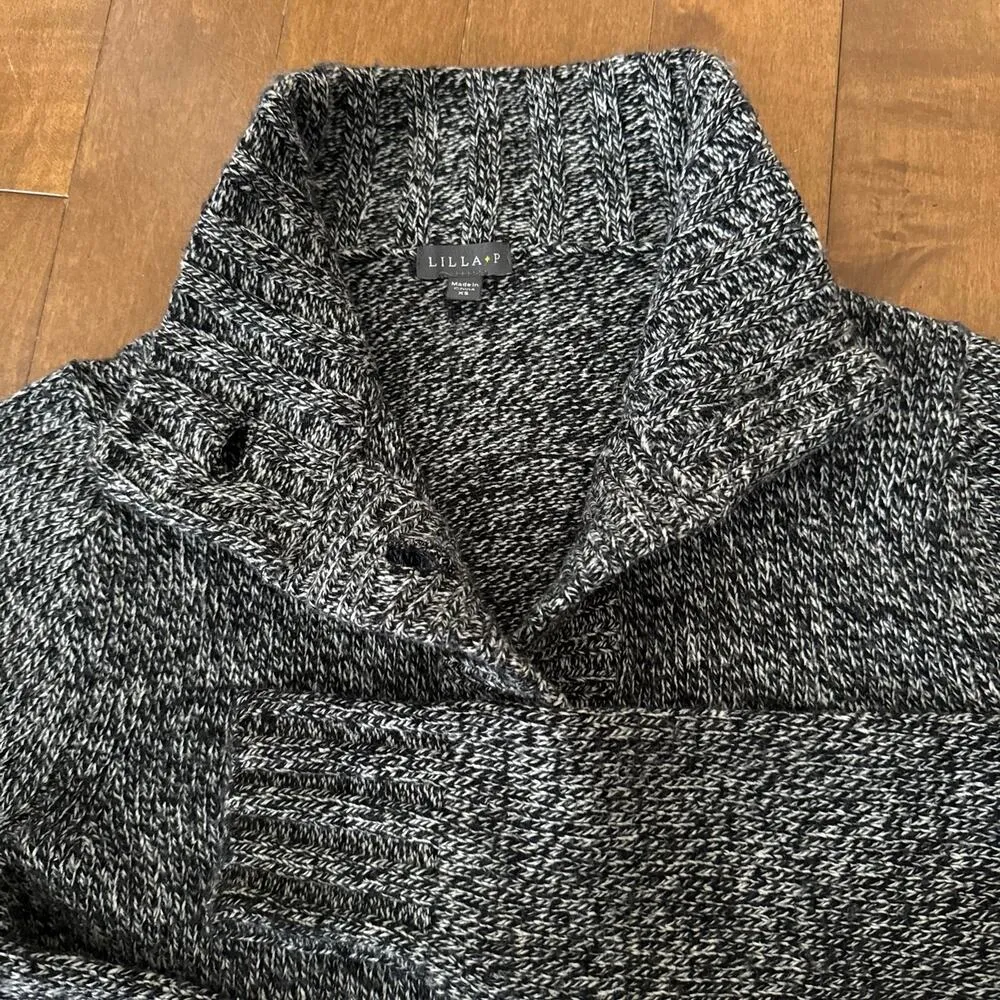 Lilla P Angora Cotton Blend High Neck Button down Cardigan size XS Black - Image 3