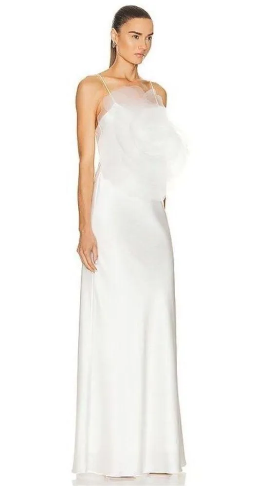 $1,675 MACH & MACH “Lotus Blossom” Silk Maxi Dress floral appliqué embellishment - Image 2