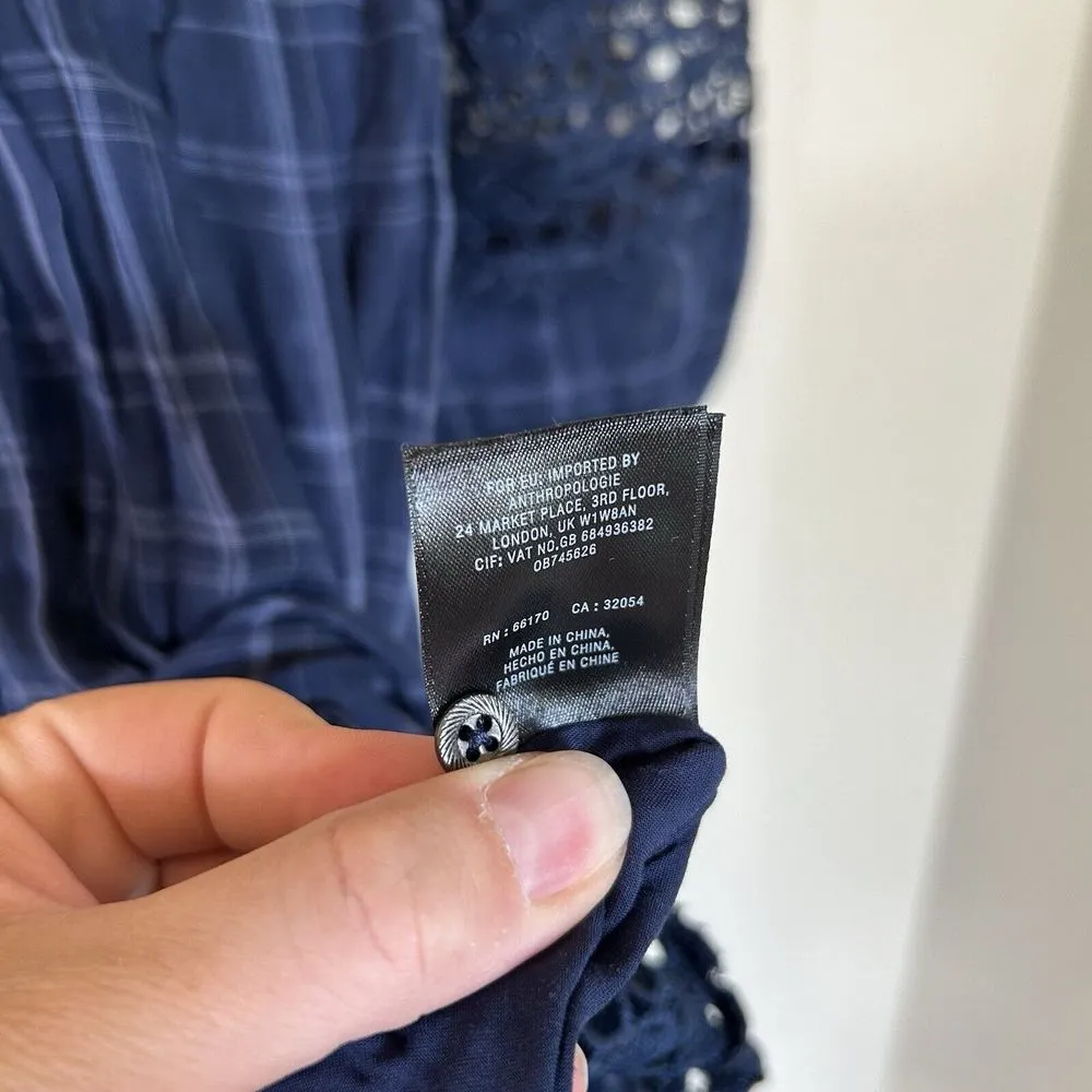 Anthropologie Akemi + Kin Codie Plaid Handkerchief Dress Size 6 Navy‎ Blue - Image 11