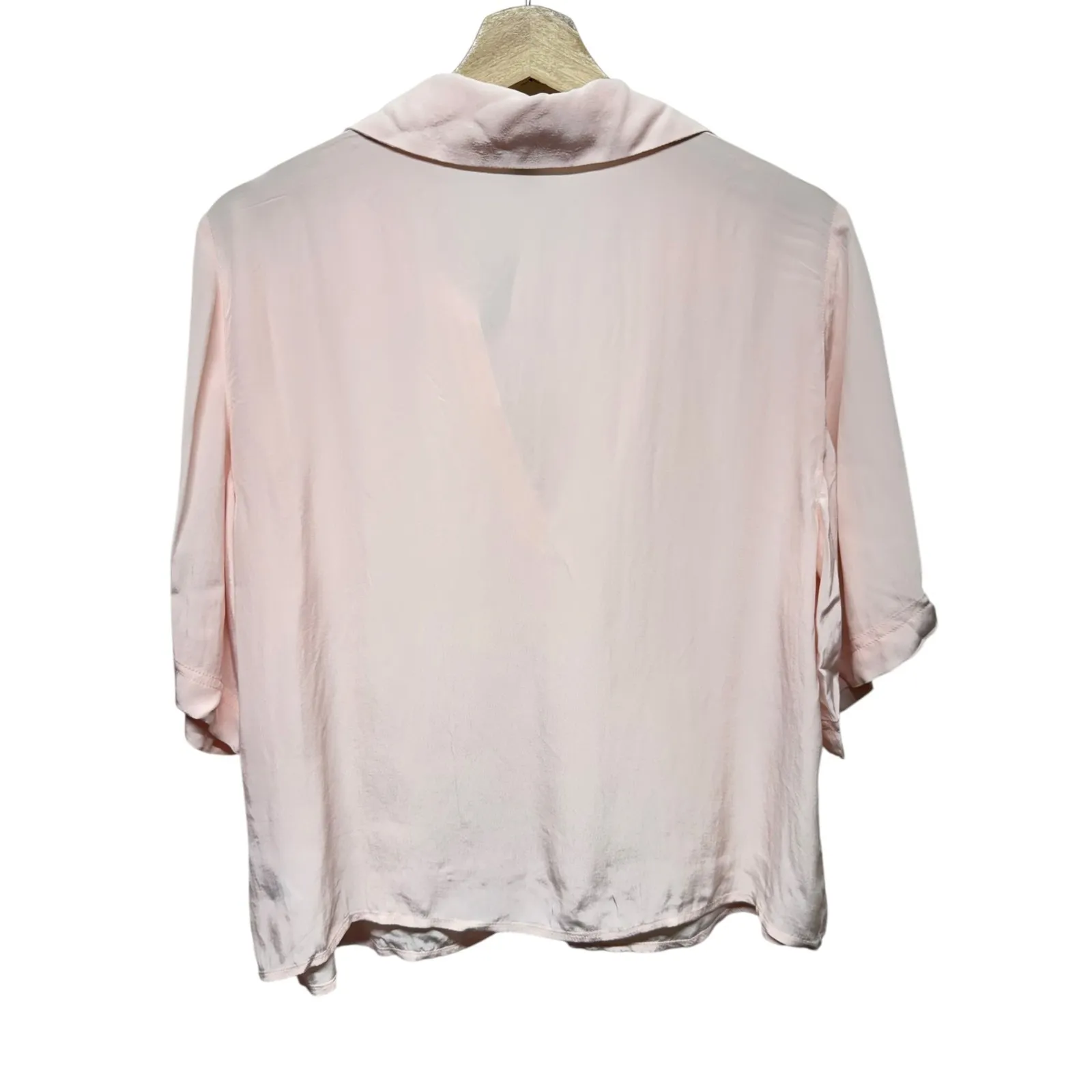 J Crew Bungalow Popover Top Crepe de Chine Women Sz M Pink V-Neck Coastal Preppy - Image 2