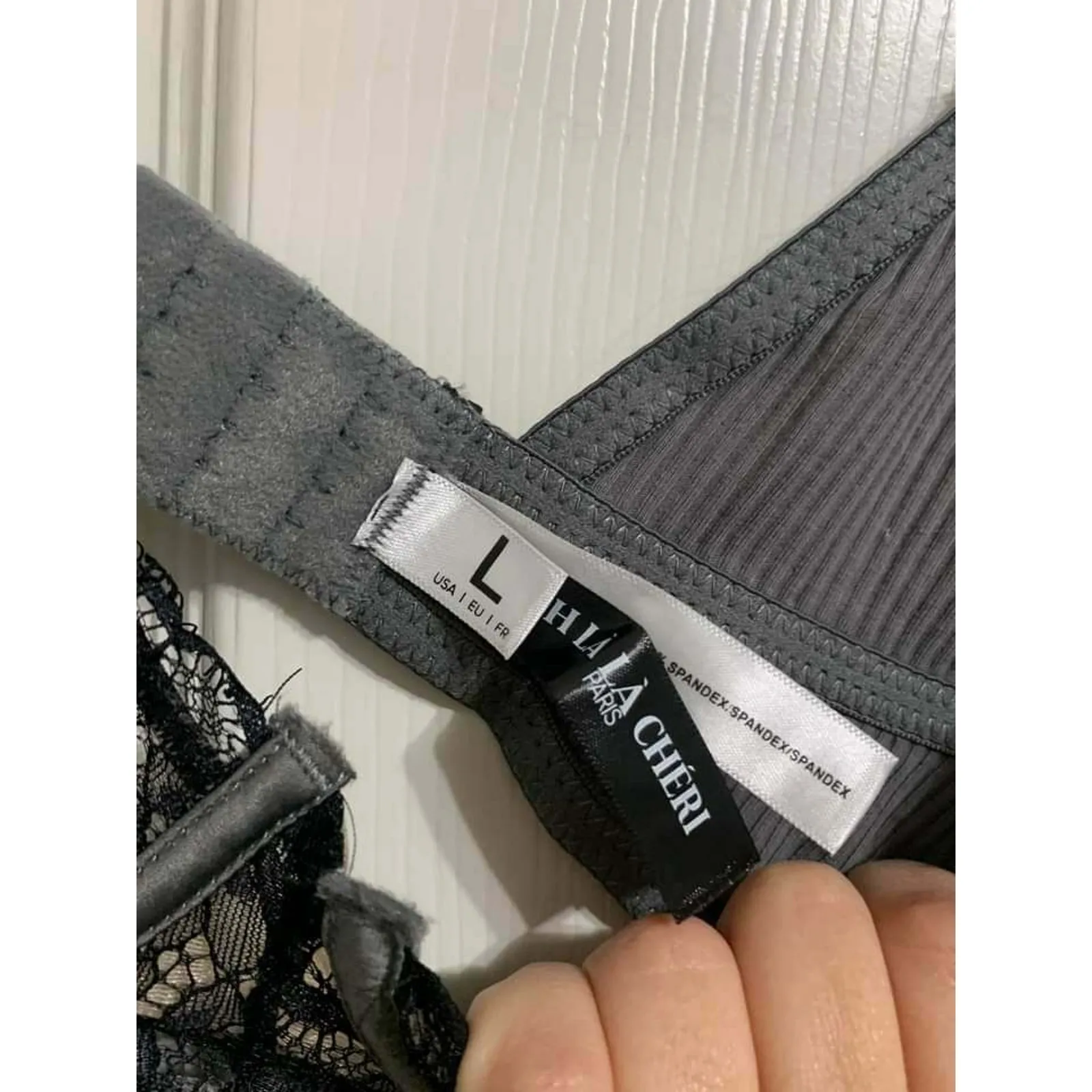 OH LA LA CHERI Women's Rib Knit And Eyelash Lace Teddy Grey Black Size L NWT‎ Size L - Image 6