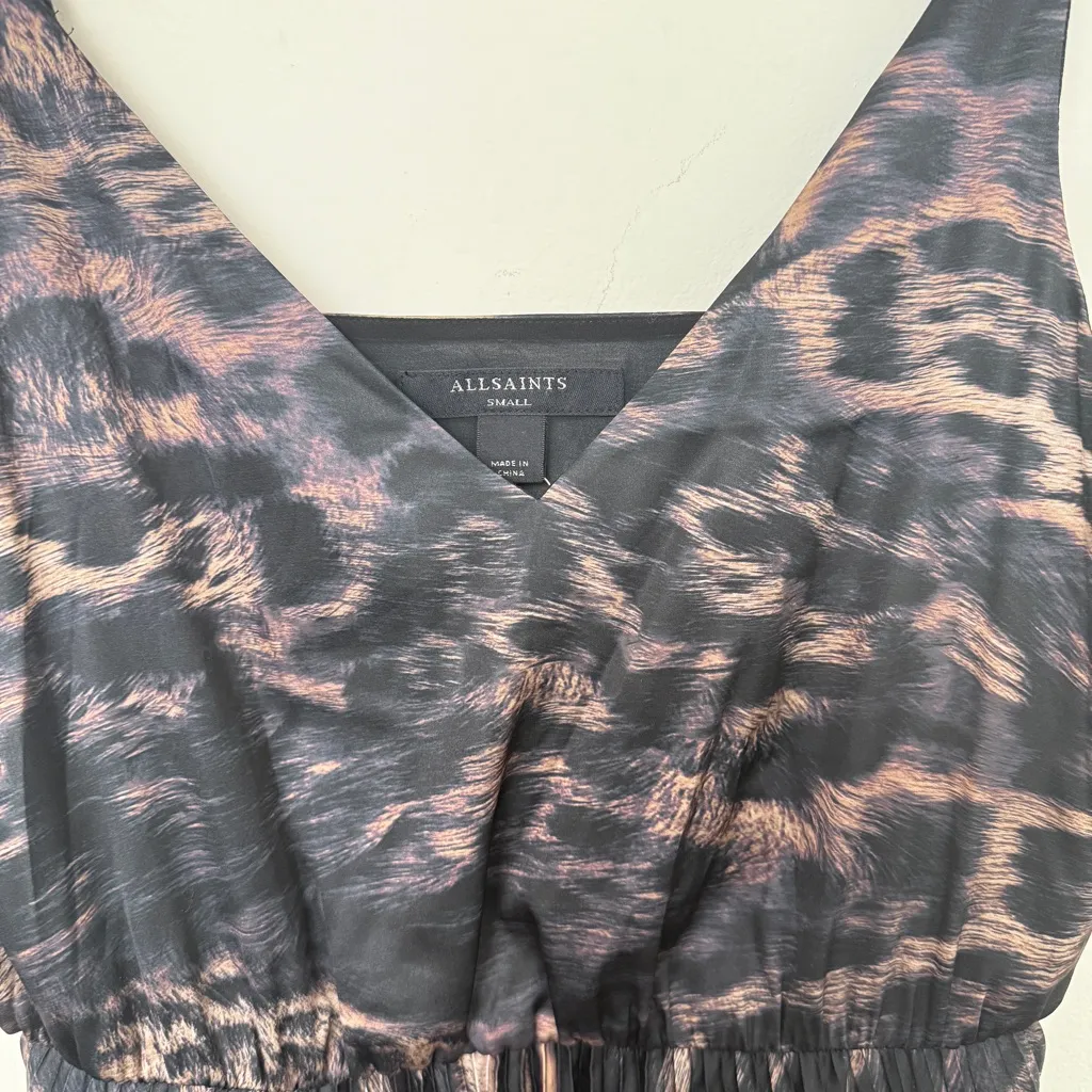 AllSaints Jinx Pleated Animal Print Midi Dress - Image 8