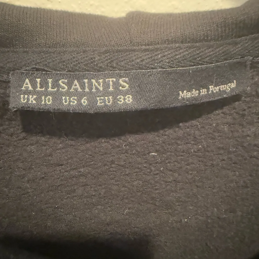 ALL SAINTS Ridley‎ Hoodie Long Sweatshirt Zip Front Black size 6 - Image 5