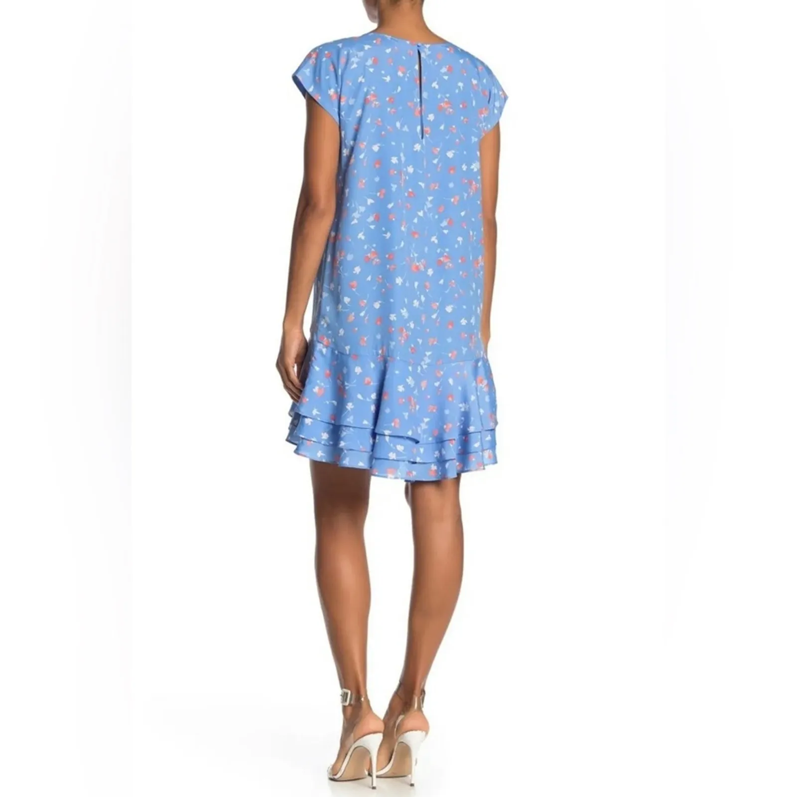 Joie Coreen Blue Floral Drop Waist Mini Summer Dress Cap Sleeves Keyhole NEW - Image 6