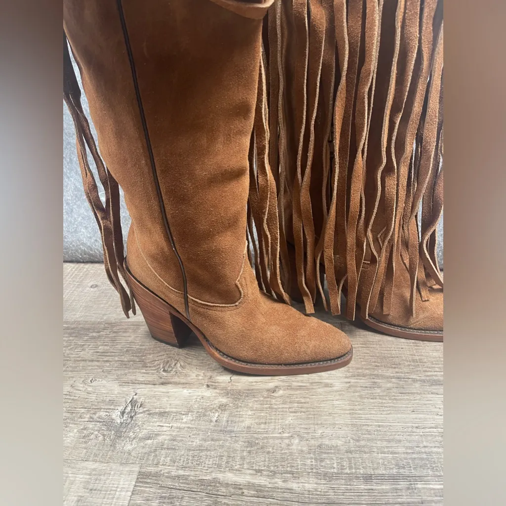 Brother Womens Size 6 Vellies‎ Atlas Western fringe suede in Honey Suede Tan - Image 3