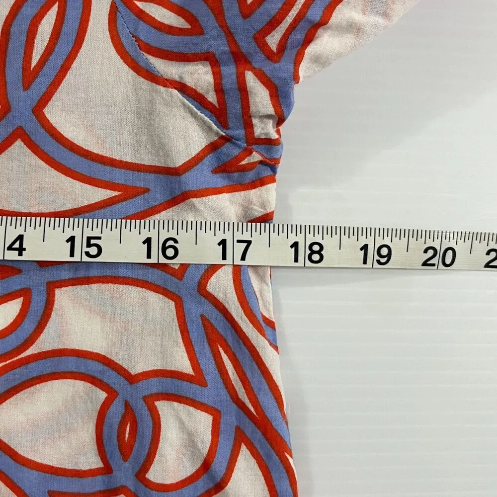 Gretchen Scott Blue Orange String Swirls Printed Cotton Summer Tunic Blouse 6/8 - Image 5