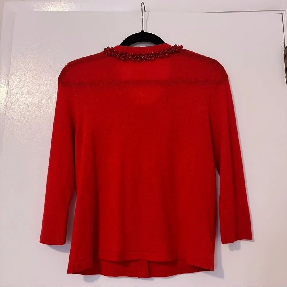 Kate Spade Wool Cashmere Embellished Button Front Cardigan Womens Medium Red - Image 2