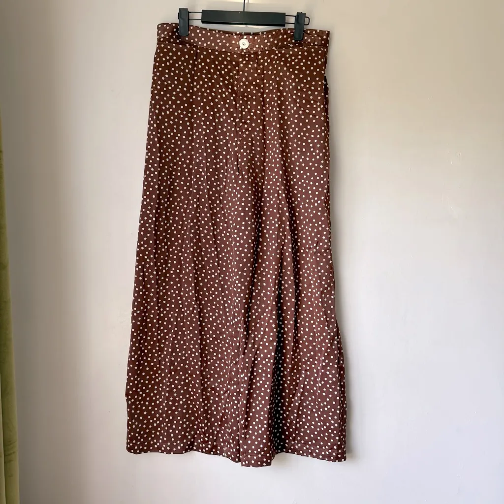 Urban Outfitters Brown Satin Polka Dot Wide Leg High Rise Pants L - Image 7