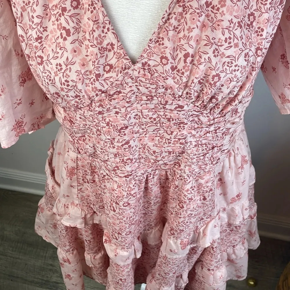 AE Pink Ruffled Tiered Midi Dress with Puff Sleeves - Image 4