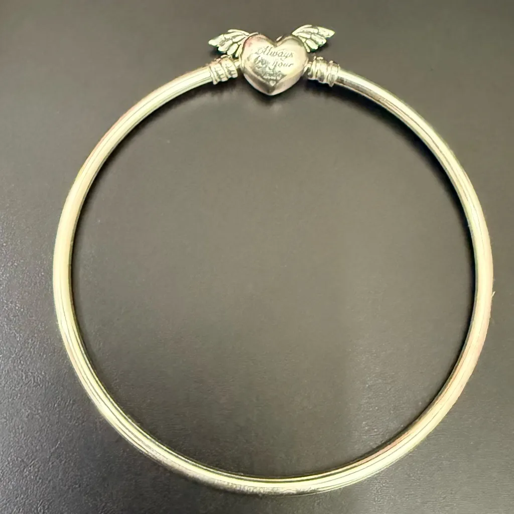 PANDORA 925 ALE Sterling Silver Winged Heart Always By Your side Bangle Bracelet - Image 3