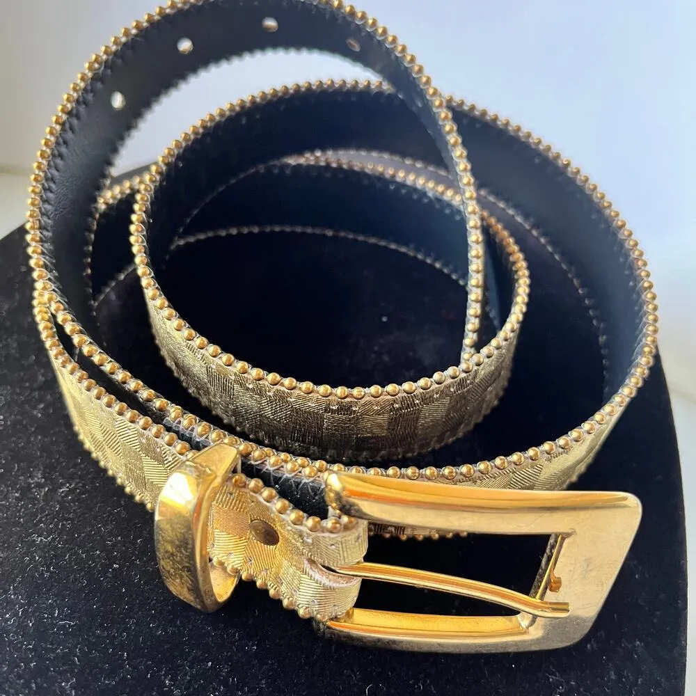 Vtg Elite Gold Check 1980s Womens Belt Size M/L 4011 Beaded Gold Buckle Retro - Image 7