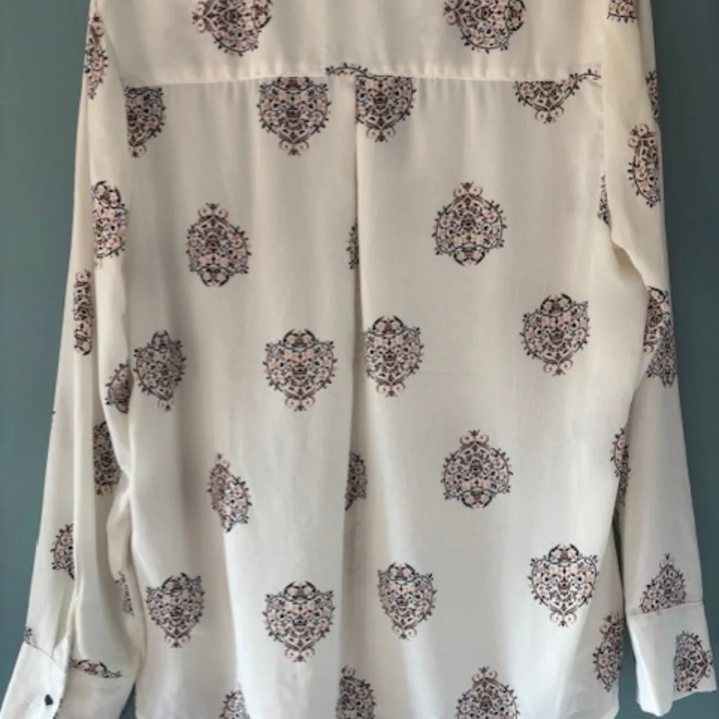 Lila Rose XL Black White Floral V Neck Tie Front Boho Career Blouse Sheer Pretty - Image 3