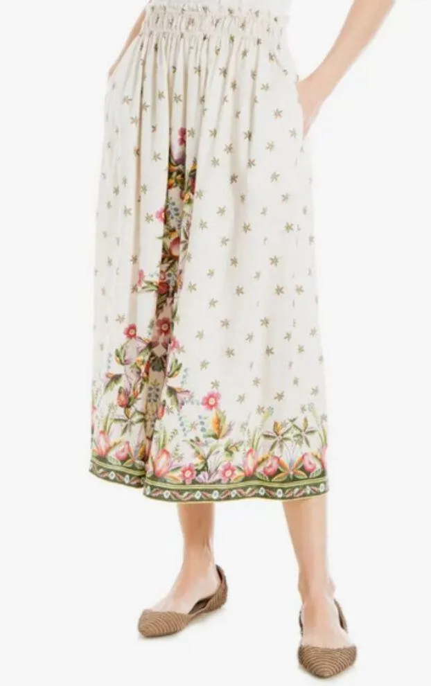 💕MAX STUDIO💕 Print Linen Blend Midi Skirt ~ Ecru/ Rd Vntg T Towel Large L NWT - Image 3