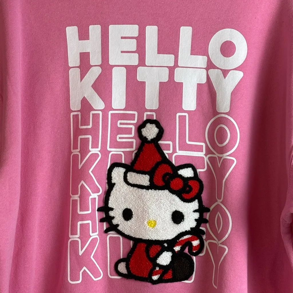Hello Kitty Sanrio Christmas Crewneck Pink Holiday Pullover Sweatshirt Sz Large - Image 2