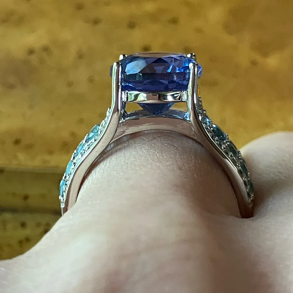 Color Changing Fluorite Sterling Silver Cocktail Ring Blue - Image 3