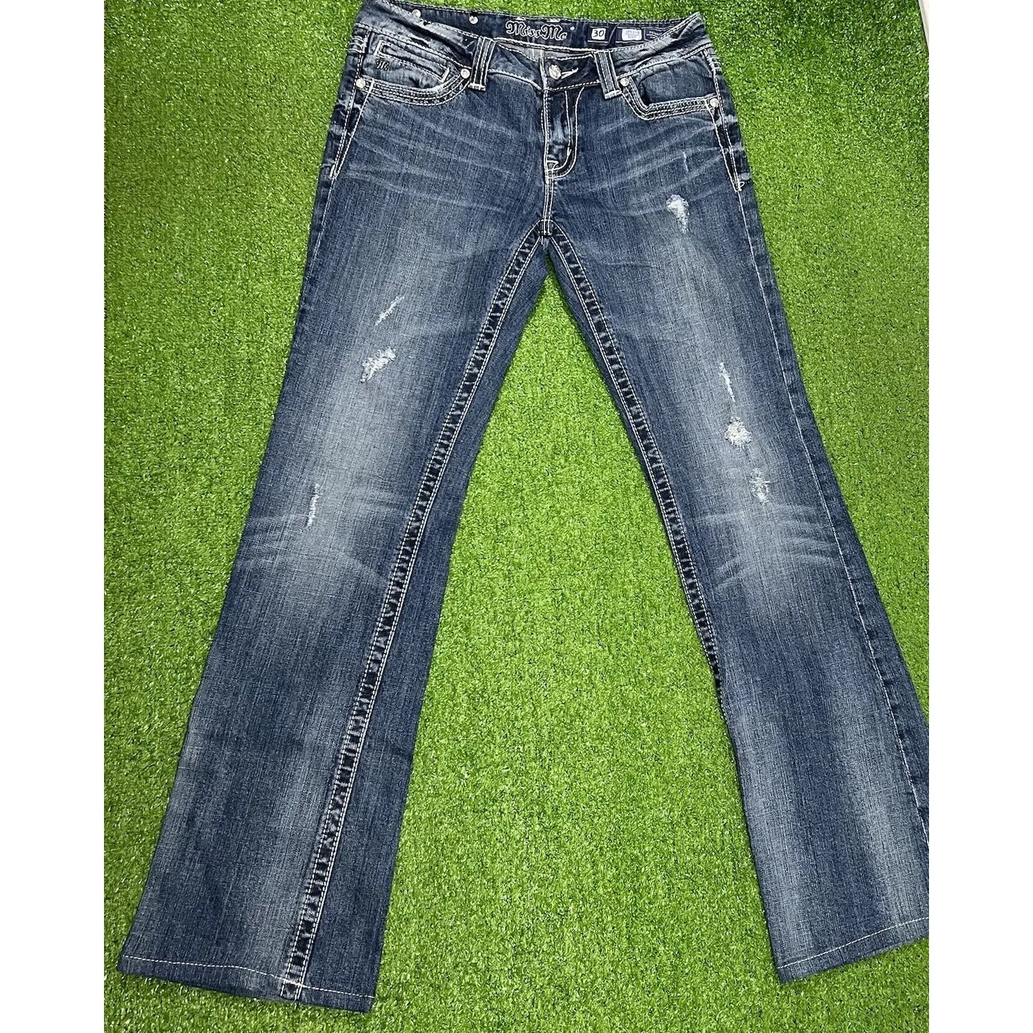 Miss Me Womens Size 30 JP5109 Boot Fleur De Lis Distressed Bejeweled Flare Low - Image 3