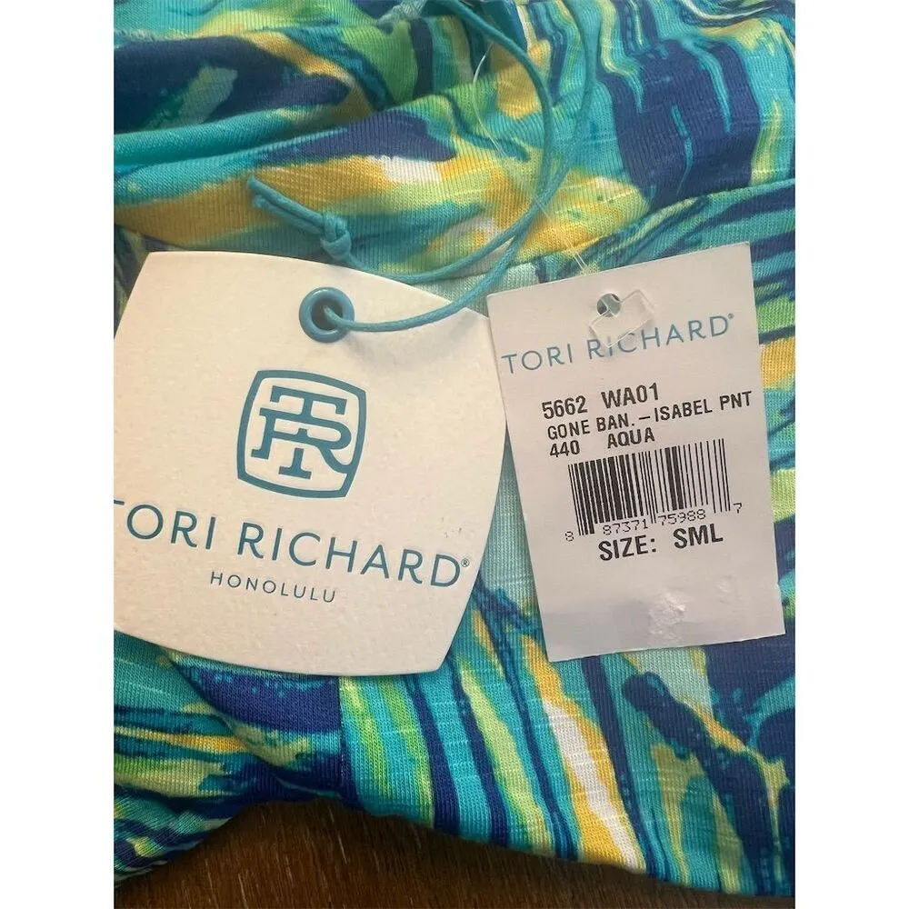 NWT Tori Richard Honolulu Women's Tropical Print Palazzo Pants Blue Size S - Image 5