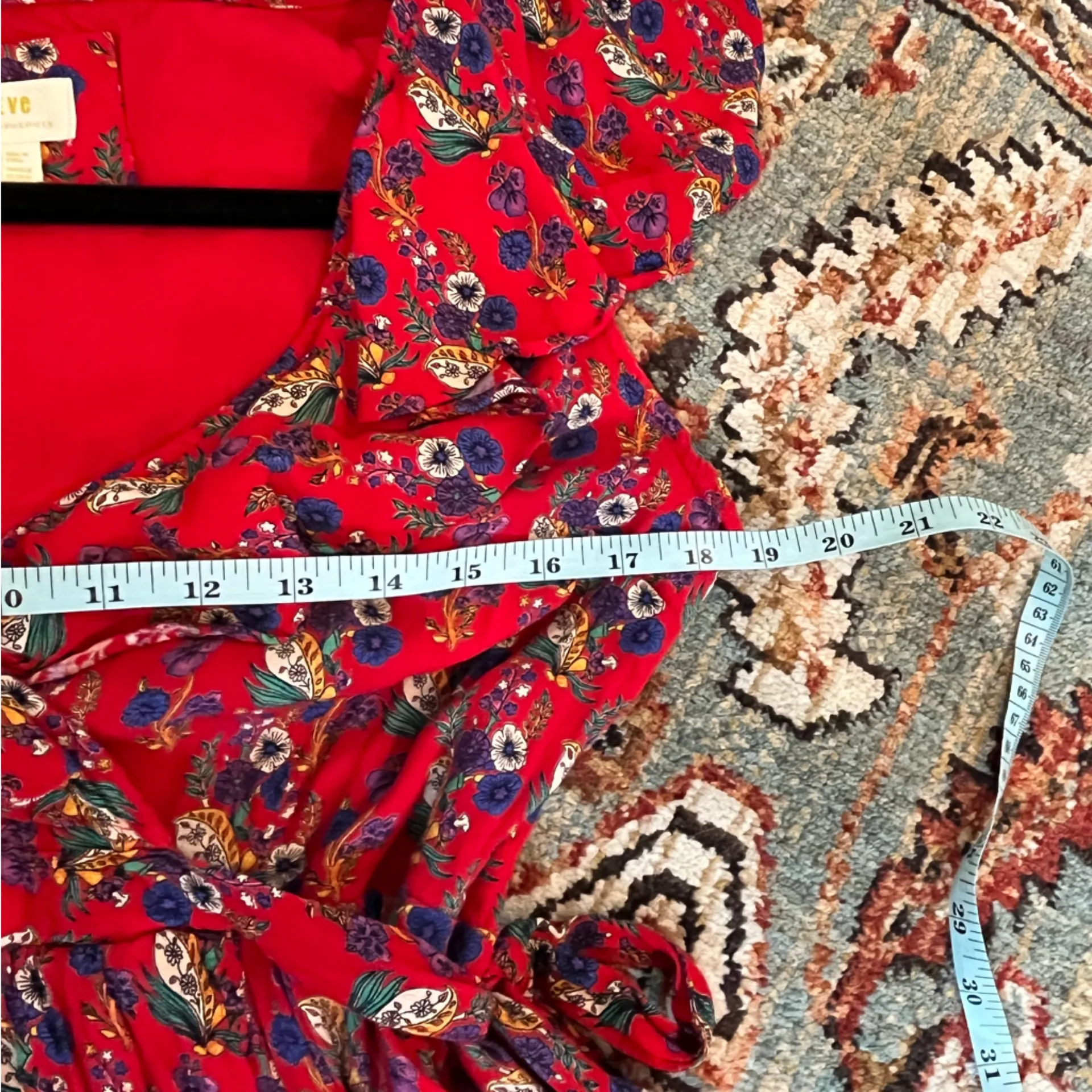 Anthropologie Maeve Red Floral Dress ruffle wrap sz 10 M - Image 6
