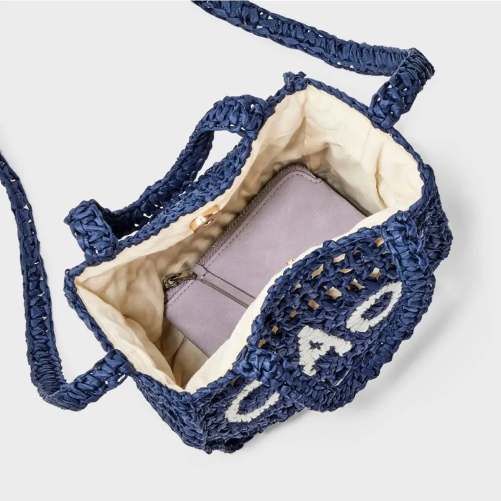 Top Handle “Ciao” Crochet Tote Handbag - Universal Thread Navy - Image 8