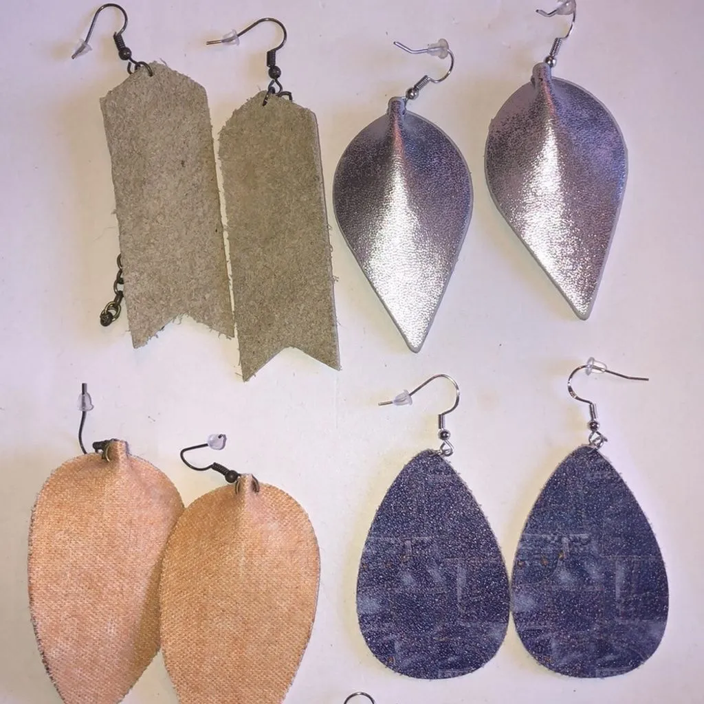 Lot of 5 Huge Fabric Boho Denim Cork Dangling Teardrop Pierced Earrings Brown - Image 5