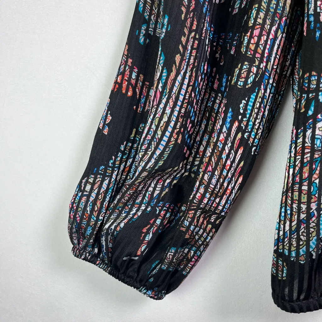 Anthropologie Maeve Women Multicolor Printed Pleated Boho Peasant Blouse Size L - Image 4