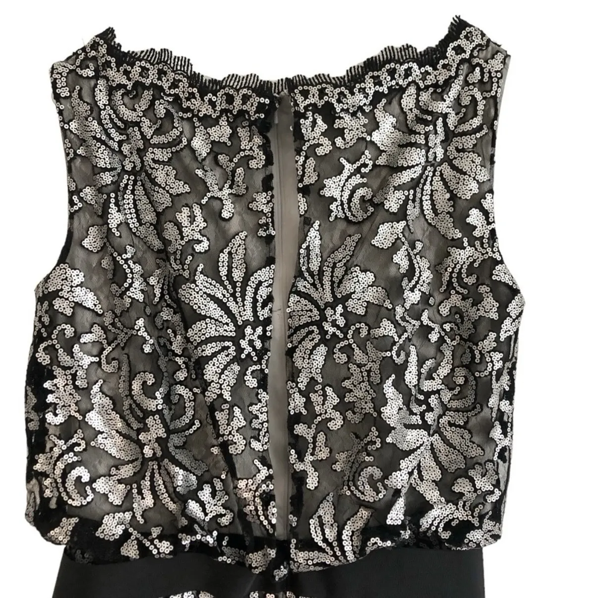 NWT Tashida Shoji Silver Sequin Black Lace Cocktail Dress Size 8 Wedding Event - Image 8
