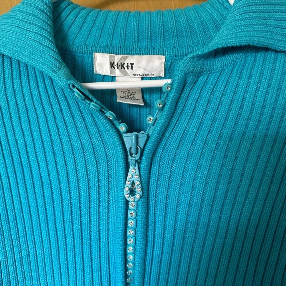 Y2K knit ribbed zip up sweatsuit top Blue Size L - Image 3